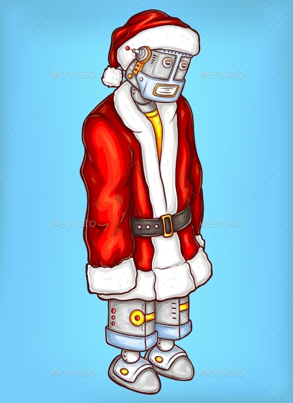 GraphicRiver Vector Pop Art Robot in Christmas Costume 21205803