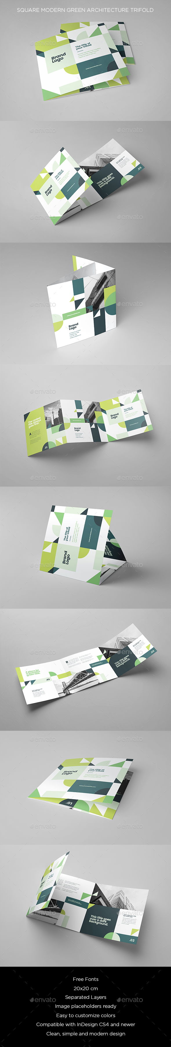 Square Modern Green Architecture Trifold - Brochures Print Templates
