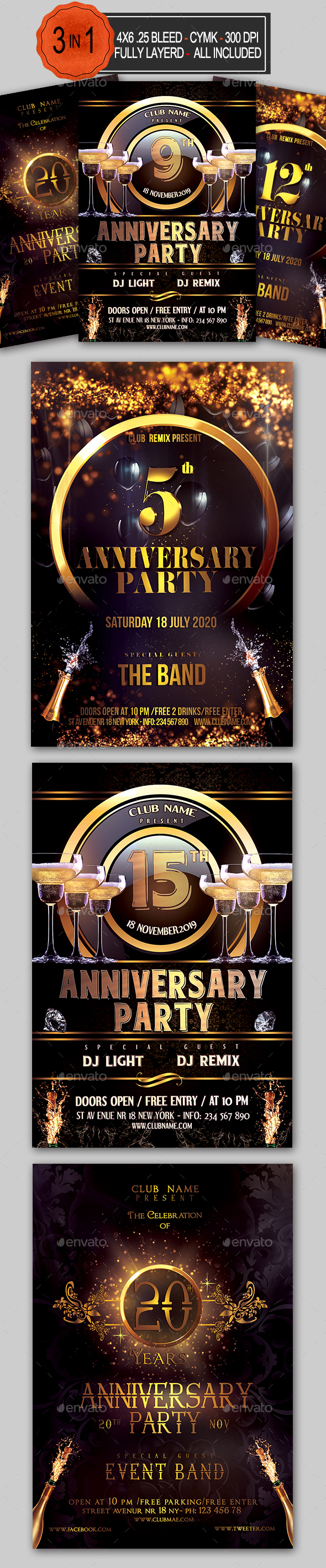 Anniversary Flyer Bundle - Clubs & Parties Events
