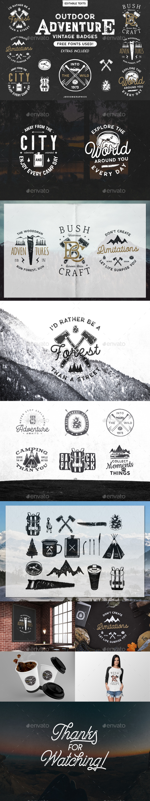 12 Vintage Outdoor Adventure Badges - Badges & Stickers Web Elements