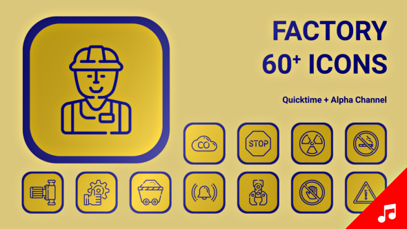 Factory Manufacturing Production Icon Set - Line Motion Graphics Icons