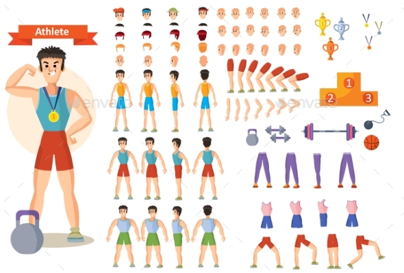 Vector Strong Man Athlete. Character Creation Set - Sports/Activity Conceptual