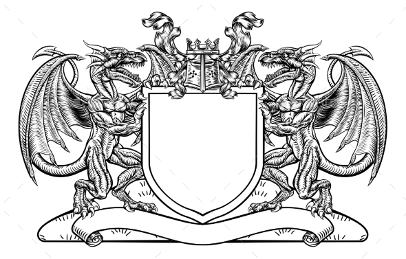 Dragon Shield Heraldic Crest Coat of Arms Emblem - Miscellaneous Vectors