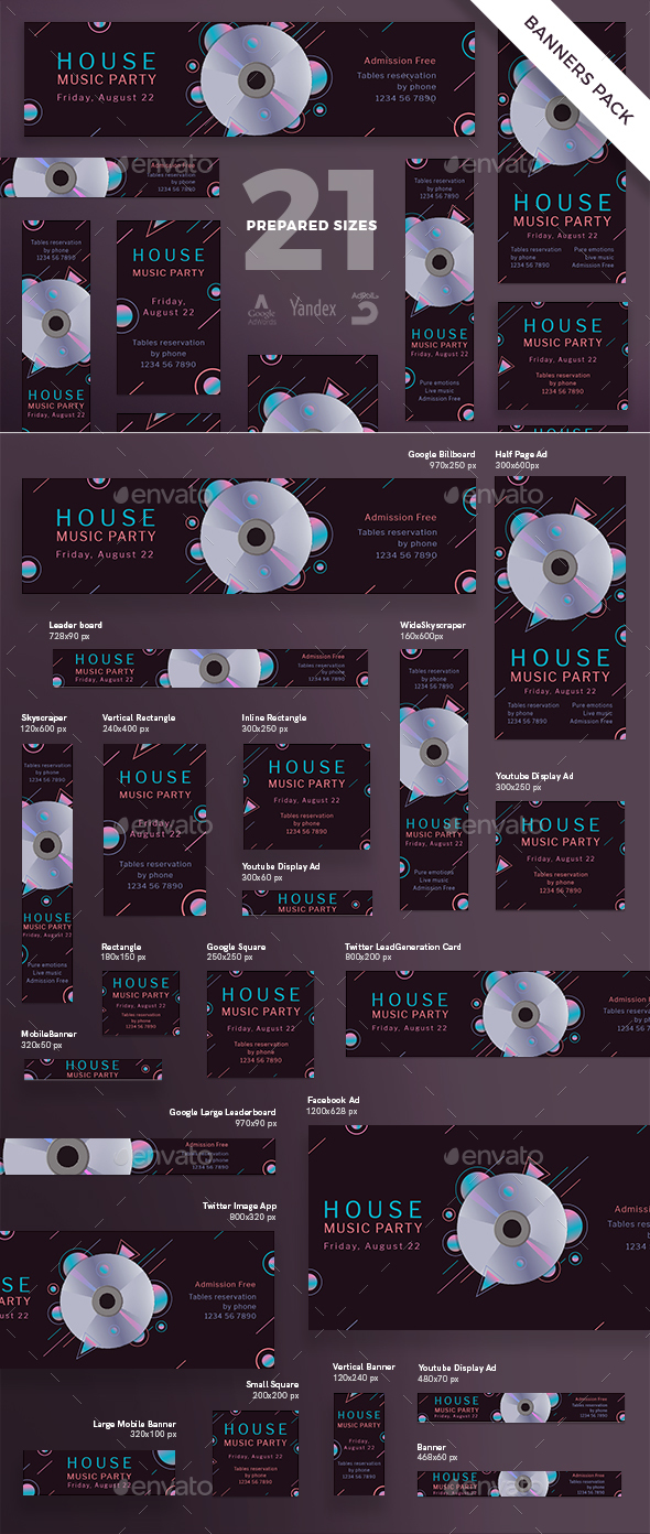 Music Party Banner Pack - Banners & Ads Web Elements