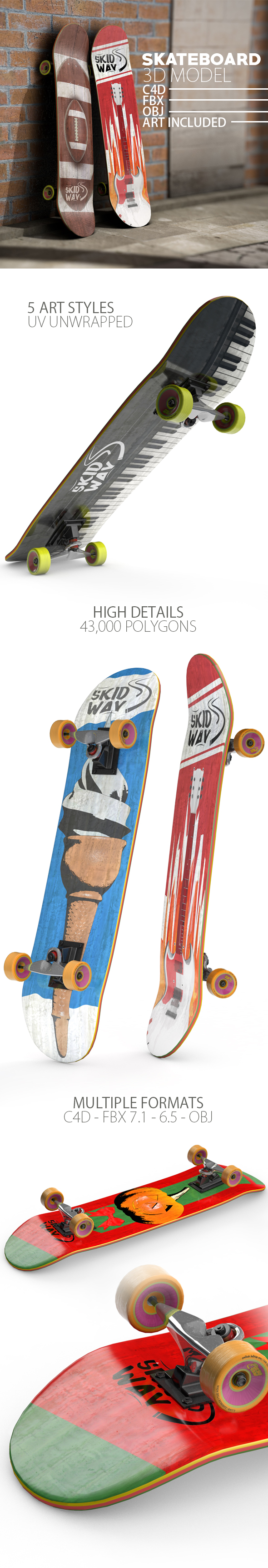 Skateboard Unwrapped 3D - 3Docean 21191597