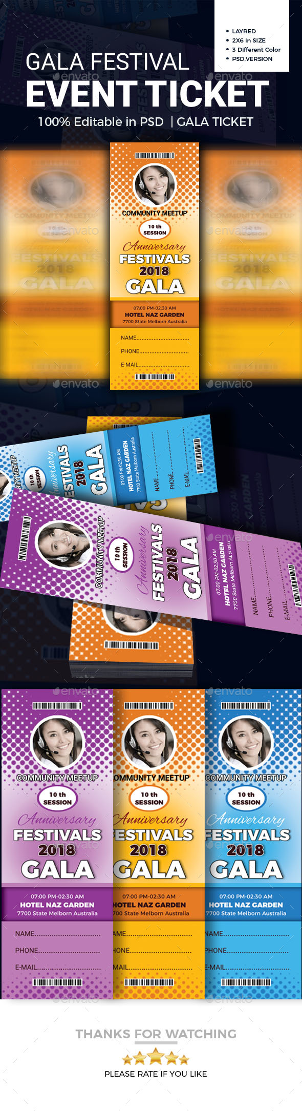 Gala Festival/Event Ticket - Cards & Invites Print Templates