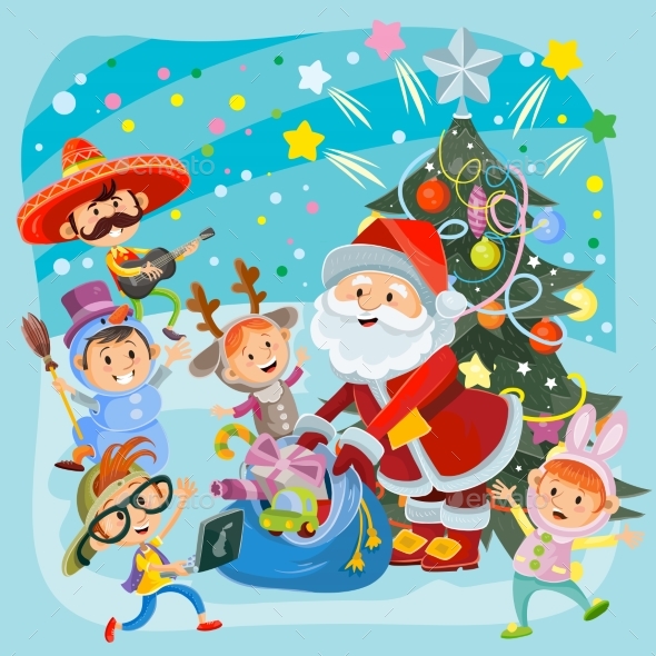 Kids Christmas Carnival Party Vector Illustration - Christmas Seasons/Holidays