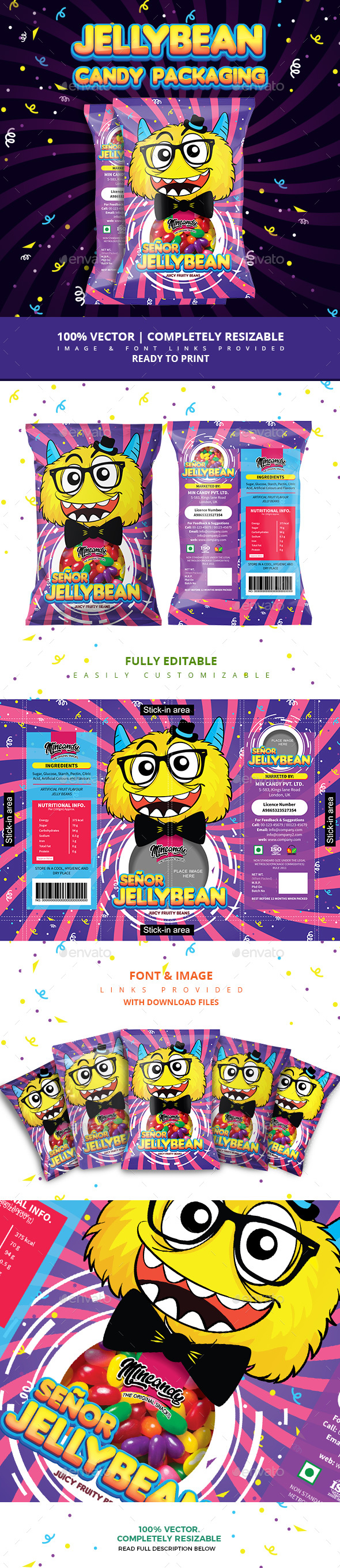 Jelly Bean Candy Packaging - Packaging Print Templates