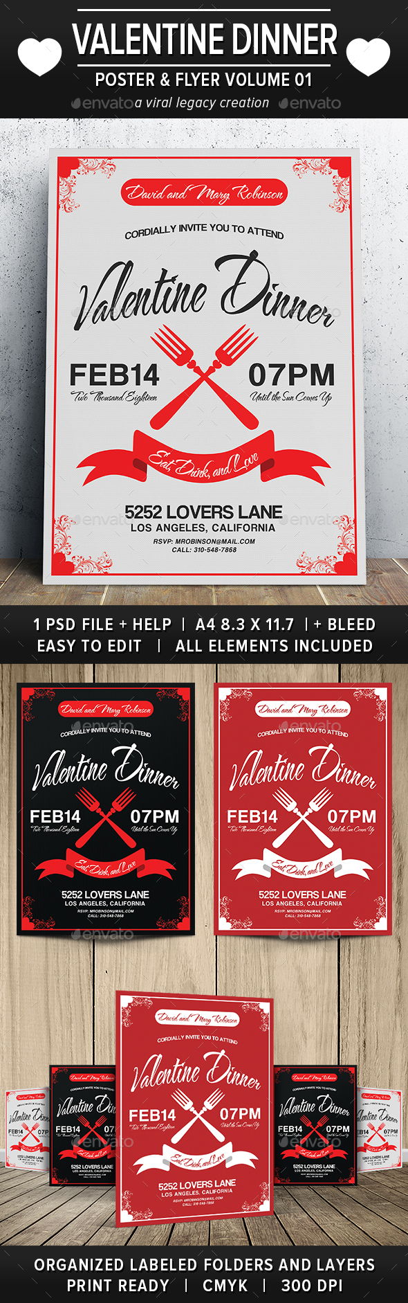 Valentine Dinner Poster / Flyer V01 - Cards & Invites Print Templates
