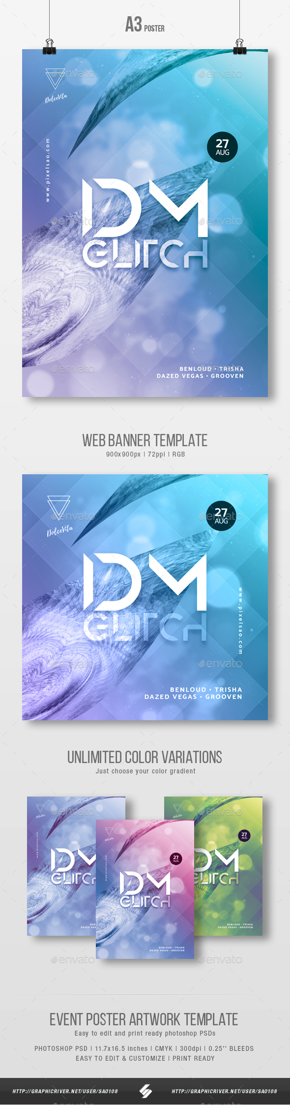 Idm Glitch - Abstract Party Flyer / Poster Artwork Template A3 - Clubs & Parties Events
