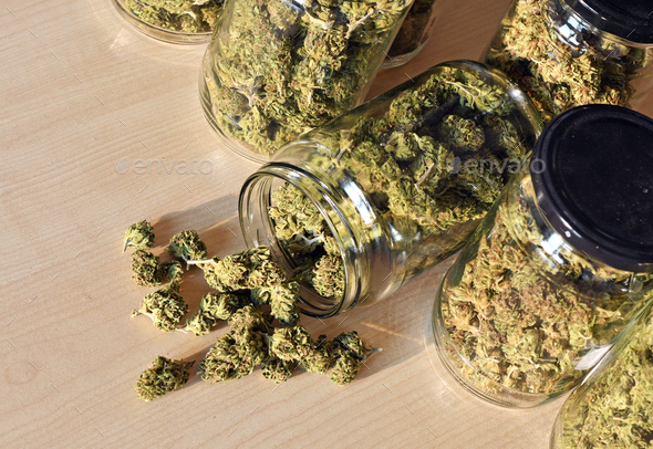 Download Dry And Trimmed Cannabis Buds Stored In A Glas Jars Stock Photo By Urospoteko