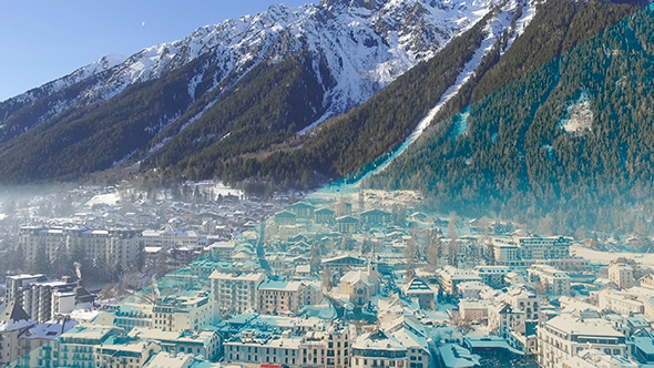 Aerial View of Chamonix City and Mountains in Winter