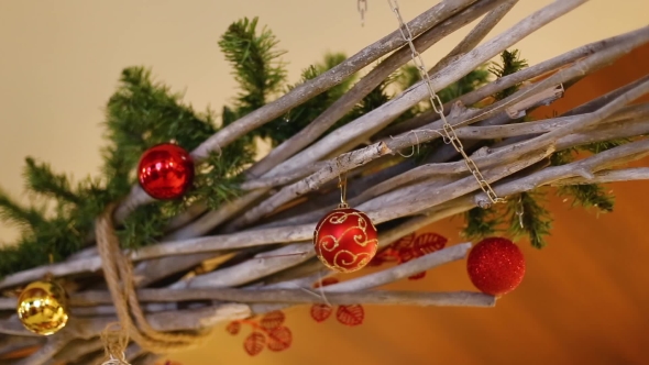 Branches Are Decorated with Red New Year Balls alt