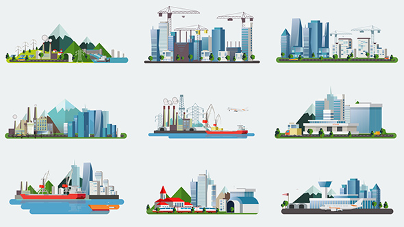 9 Urban Scenes And  More  Then 70  Infographic Elements