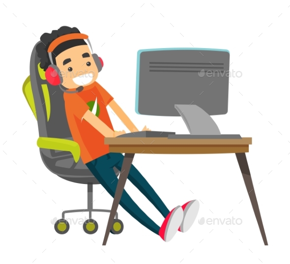 Young Gamer Playing Video Game - People Characters