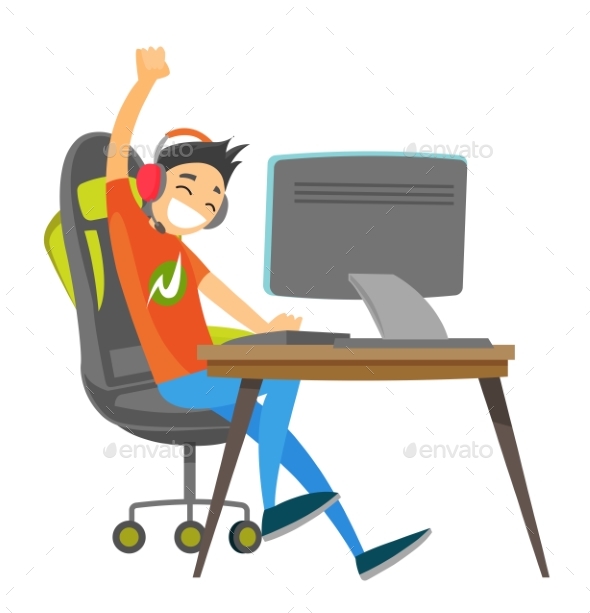 Young Gamer Playing Video Game - People Characters
