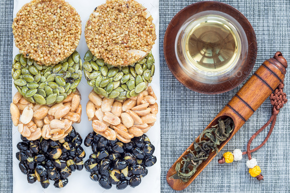 Korean traditional sweet snacks. Healthy energy snacks. Top view, horizontal - Stock Photo - Images