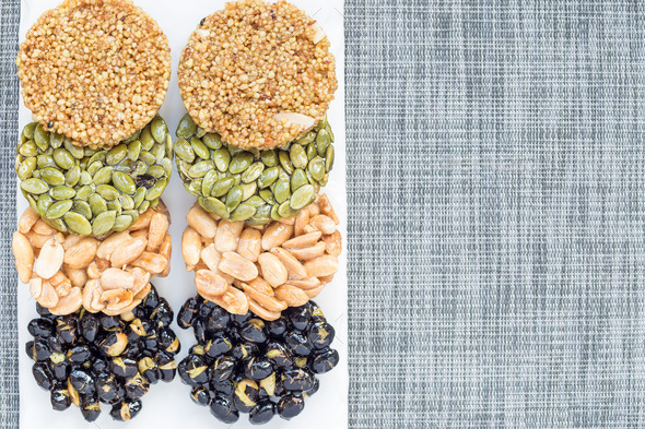 Korean traditional sweet snacks. Top view, horizontal, copy space - Stock Photo - Images