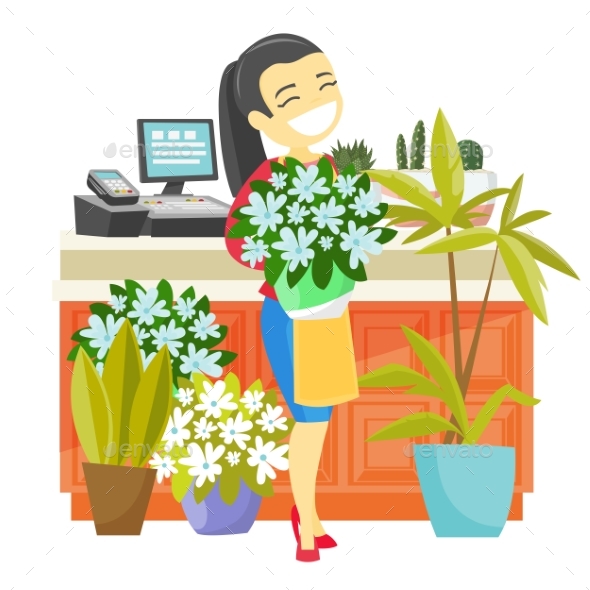 Business Owner Holding a Bouquet in a Flower Shop - People Characters