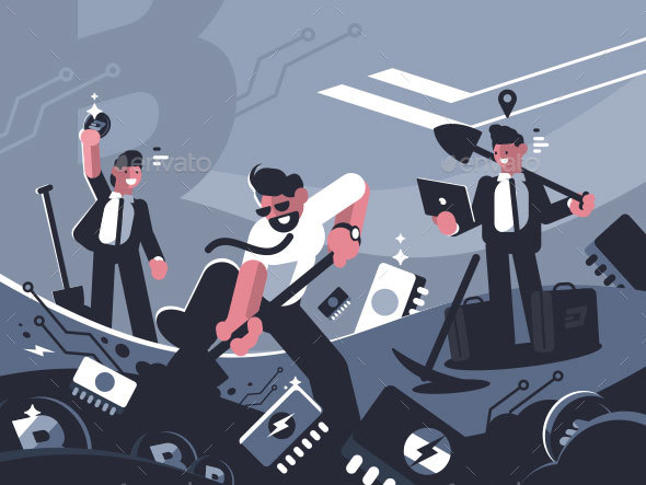 Miners Extract Crypto Currency - People Characters
