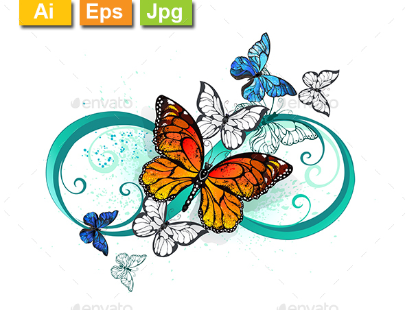Infinity with Orange Butterfly - Tattoos Vectors