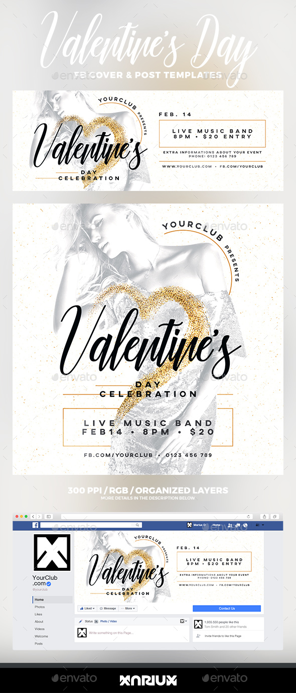 Valentine's Day Party Facebook Cover - Social Media Web Elements