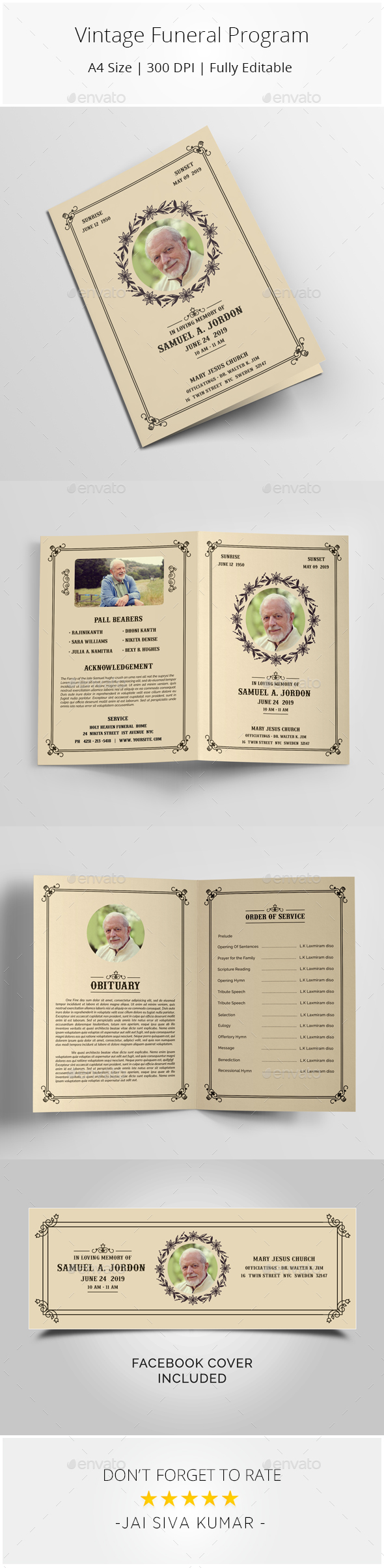 Vintage Funeral Program Template - Informational Brochures