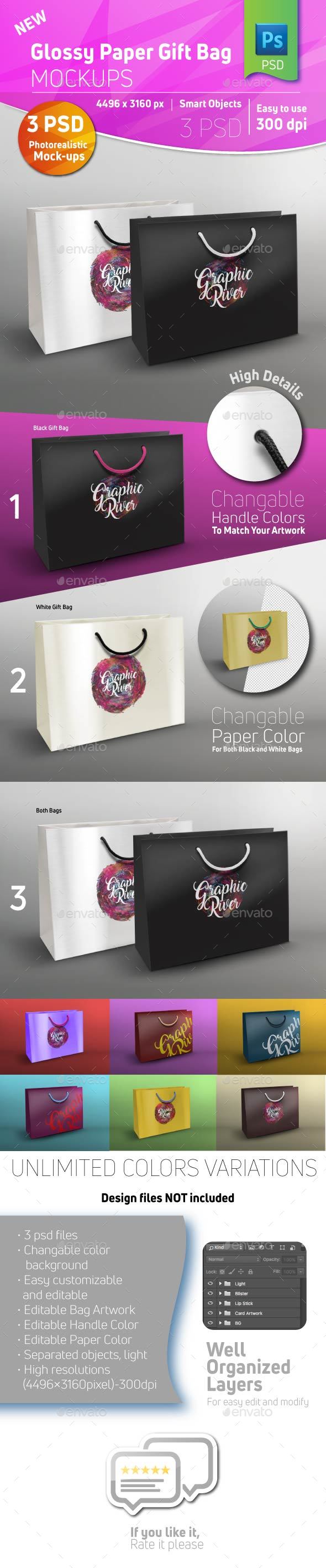 Glossy Paper Shopping Gift Bag Mockup - Miscellaneous Packaging