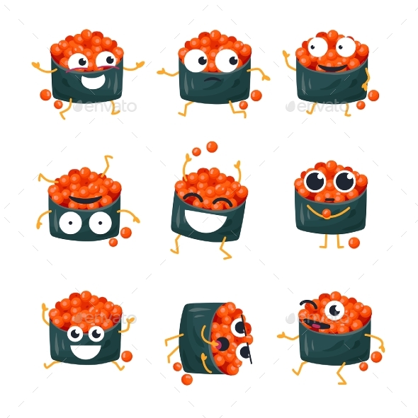 Sushi with Red Caviar - Vector Isolated - Miscellaneous Characters