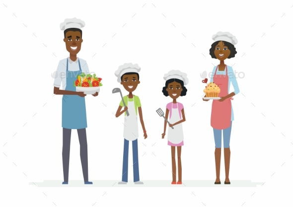 African Family Cooking - Cartoon People Characters - People Characters