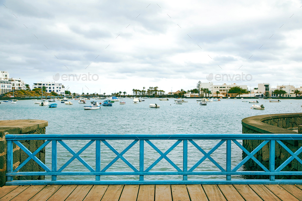 Fishing boats in the laguna "Charco de San Gines" at Arrecife - Stock Photo - Images