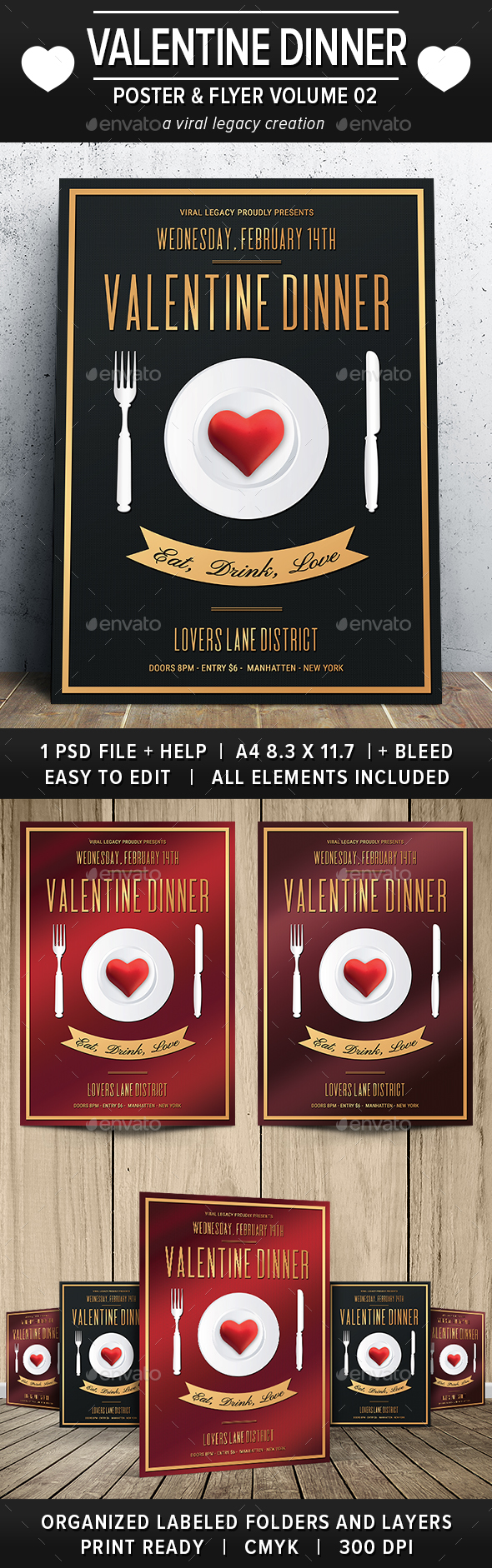 Valentine Dinner Poster / Flyer V02 - Flyers Print Templates