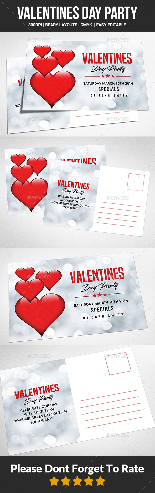 Valentine Post Card Templates - Cards & Invites Print Templates