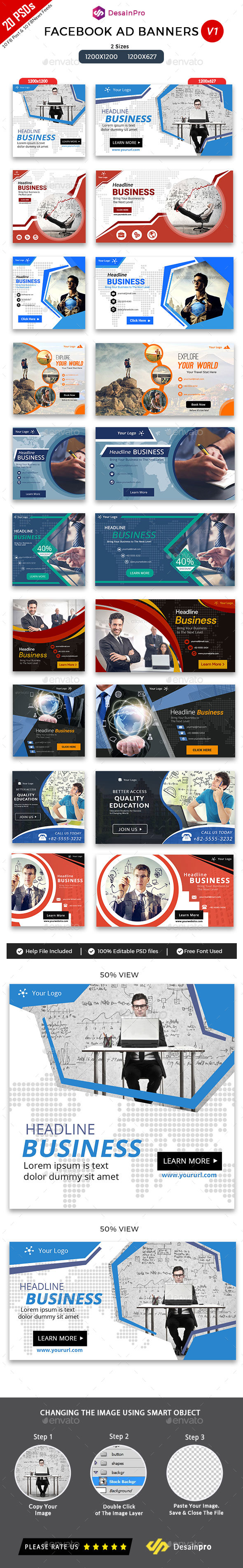 20 Facebook Ad Banners V1 - AR - Social Media Web Elements