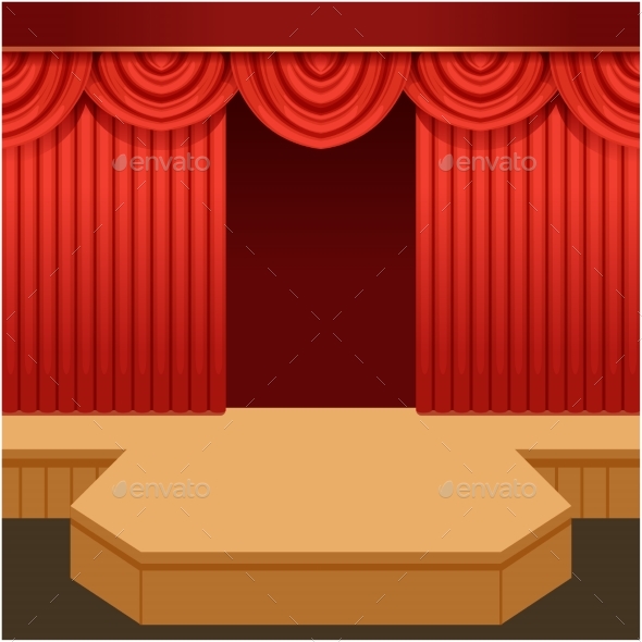Open Theater Scene with Red Curtain and Fashion - Backgrounds Decorative