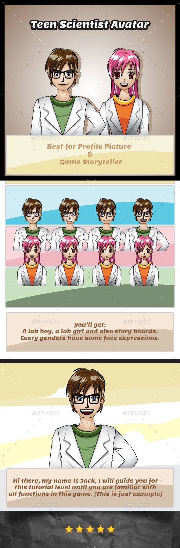 Teen Scientist Avatar for Profile Pic and Game Storyteller - People Characters
