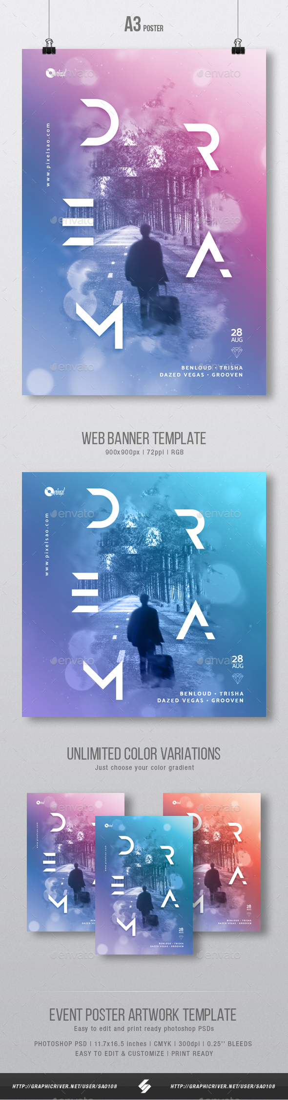Dream - Creative Party Flyer / Poster Artwork Template A3 - Clubs & Parties Events