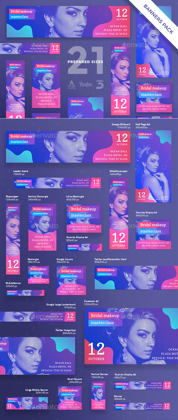 Bridal Makeup Banner Pack - Banners & Ads Web Elements