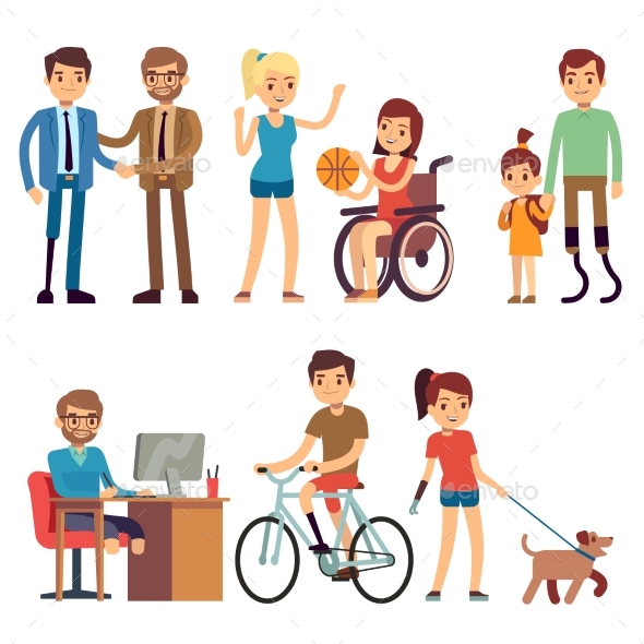 Disabled Young Women and Men in Daily Routine - People Characters
