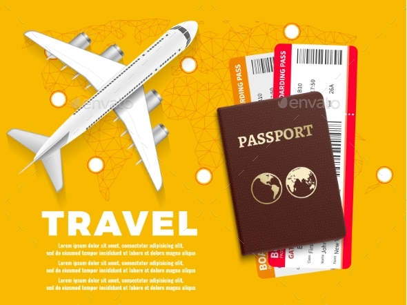 Air Travel Banner with Plane World Map - Travel Conceptual