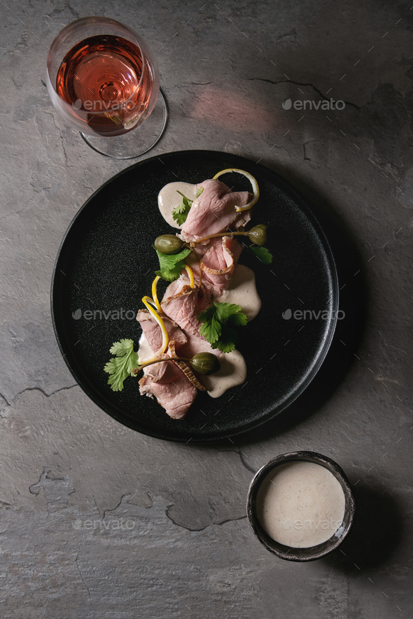 Veal with tuna sauce vitello tonnato - Stock Photo - Images
