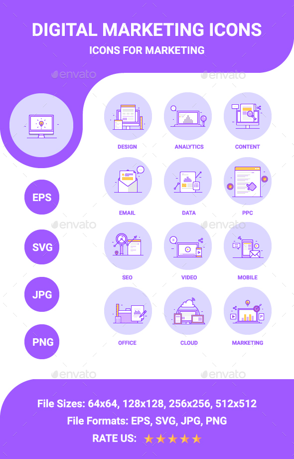 12 Line Marketing Flat Icons - Web Icons