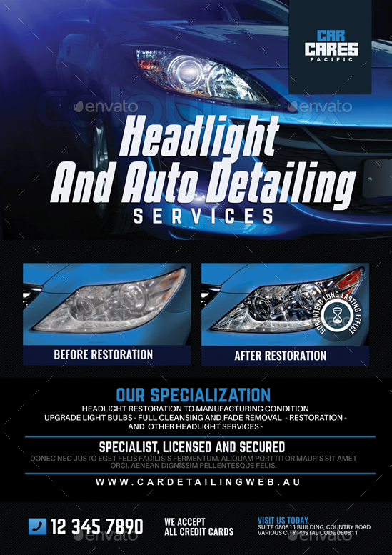 headlight restoration and auto detailing flyer by artchery auto etailing flyer