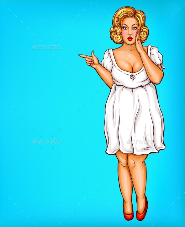 Vector Obese Blonde Pin Up Woman - People Characters
