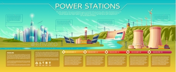 Vector Power Stations Infographics Template - Backgrounds Decorative