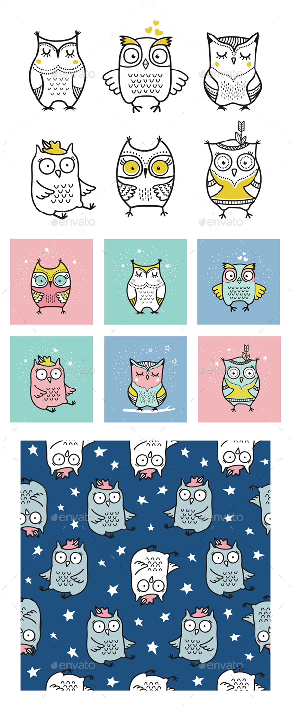 Hand Drawn Owls - Animals Characters