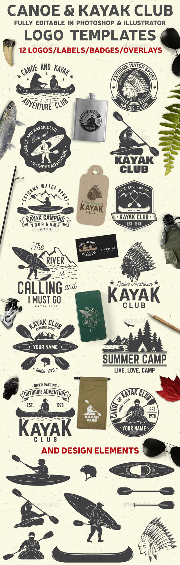 Canoe and Kayak Club Badge - Badges & Stickers Web Elements