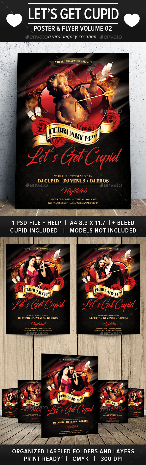 Valentine Let's Get Cupid Poster / Flyer V02 - Flyers Print Templates