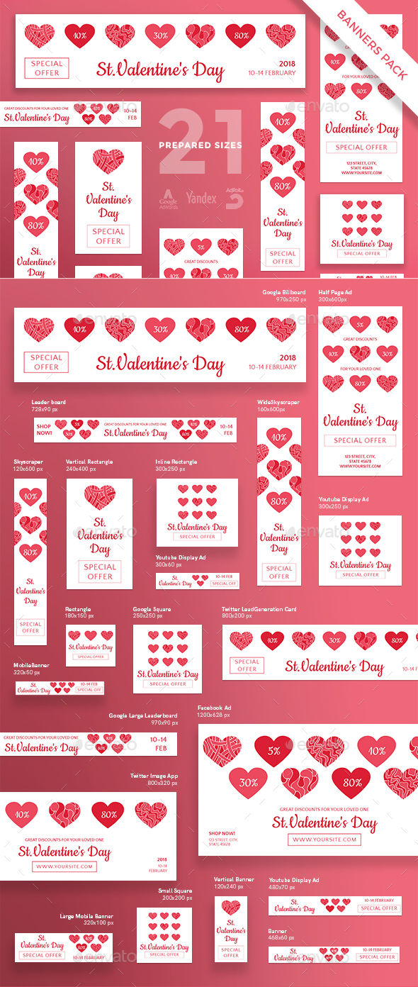 Valentine's Day Banner Pack - Banners & Ads Web Elements