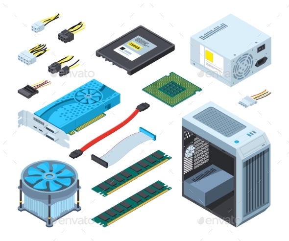 Illustrations of Different Electronic Parts - Computers Technology